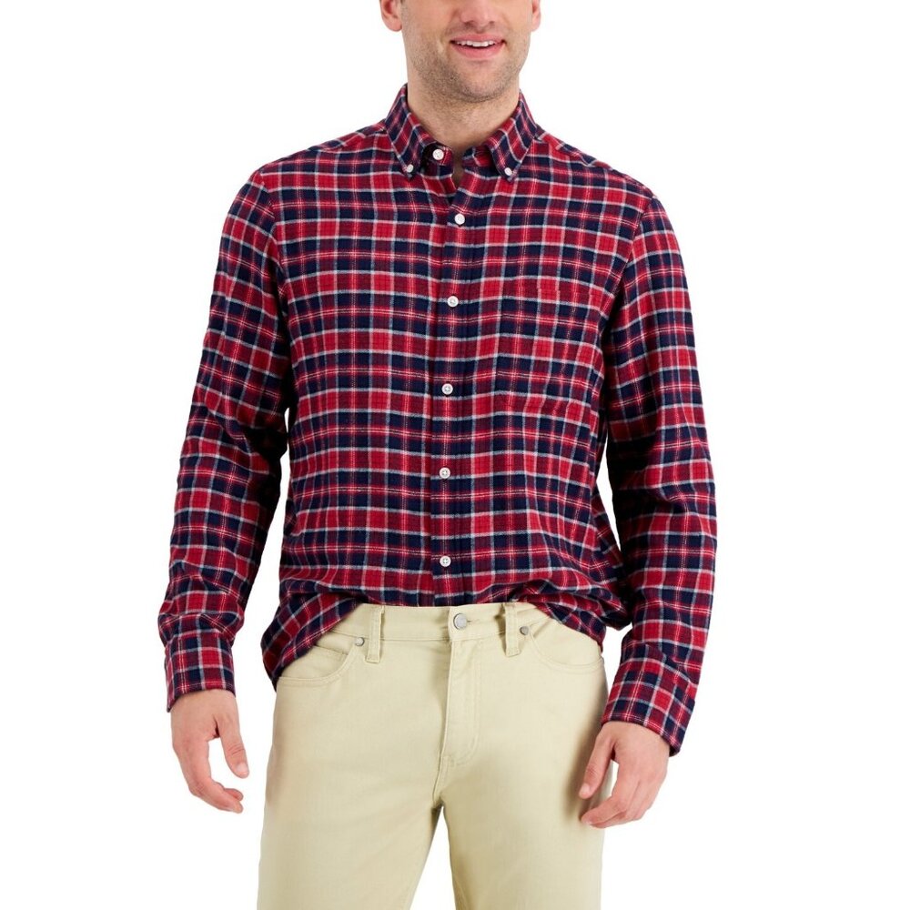 Club Room NWT Mens Regular-Fit Flannel Button Collar Shirt Red Plus Size XXL $40